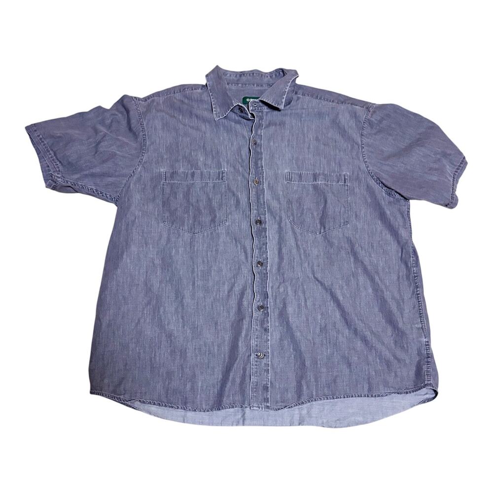 Orvis Men's XL Short Sleeve Cotton Button Down Shirt Gray Chambray Dual Pocke